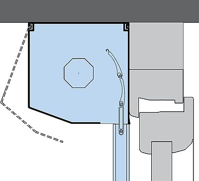 Systemaufbau: Vorbau Rollladen mit stranggepresstem Kasten, 20° schräg - Revision vorn