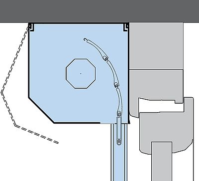 Systemaufbau: Vorbau Rollladen mit stranggepresstem Kasten, 45° schräg